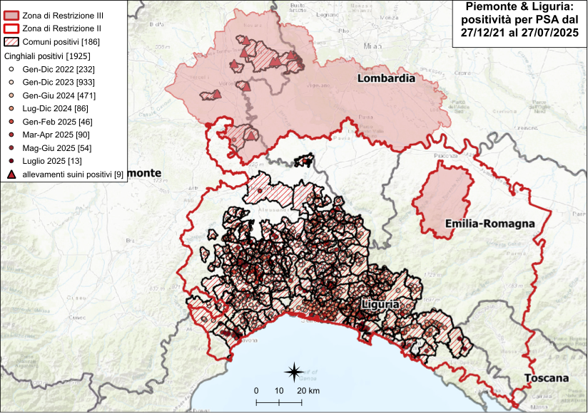 I CONTROLLI PER LA PSA – SETTE NUOVI POSITIVI TRA I CINGHIALI; QUATTRO IN LIGURIA, TRE IN PIEMONTE