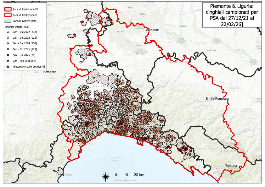 Immagine I CONTROLLI PER LA PSA – IN LIGURIA SETTE NUOVI POSITIVI TRA I CINGHIALI, NESSUNO IN PIEMONTE 