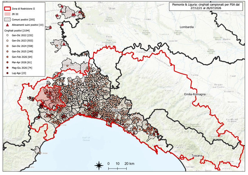 Immagine I CONTROLLI PER LA PSA – IN LIGURIA QUINDICI NUOVI POSITIVI TRA I CINGHIALI, NESSUNO IN PIEMONTE 