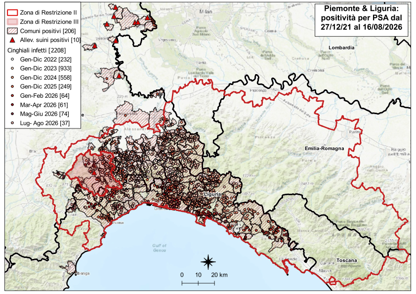 Immagine I CONTROLLI PER LA PSA – IN LIGURIA SETTE NUOVI POSITIVI TRA I CINGHIALI, NESSUNO IN PIEMONTE 